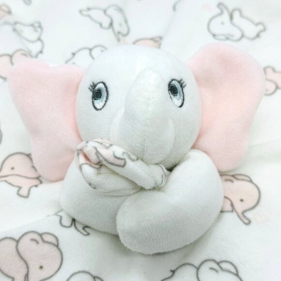 Blankets & Beyond Baby Elephant Security Blanket Lovey With Pink Ears 13" U - Picture 2 of 6